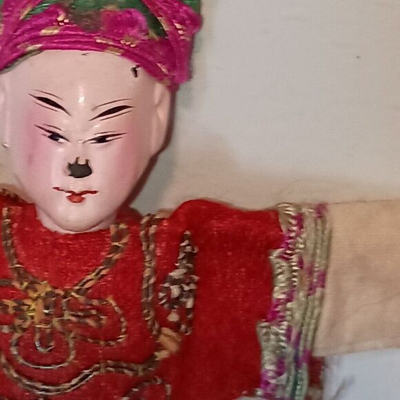 Antique Chinese Opera Doll Embroidered Silk Robe Dress Composition 5" Painted - Picture 4 of 7